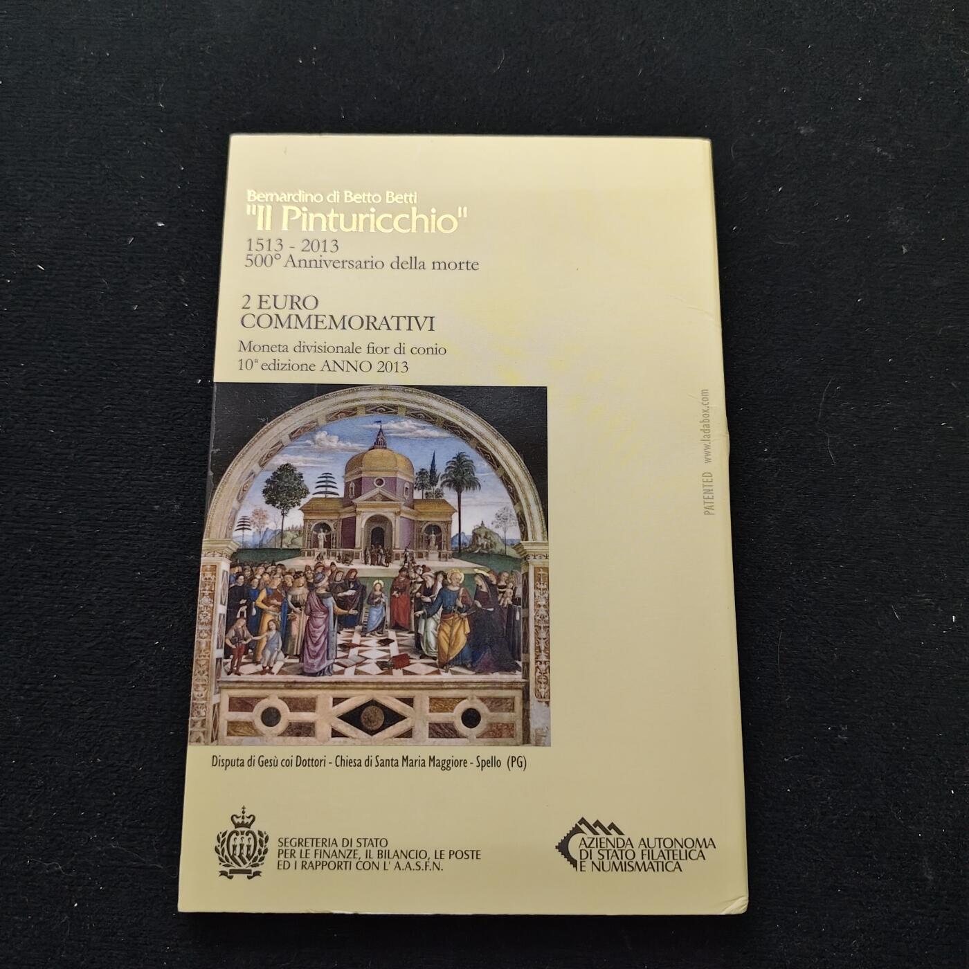 【全场包邮】纯粹捡漏拍479场（免费代拍第16场） 圣马力诺2013年2欧元画家平图里基奥逝世500周年官方卡装纪念币