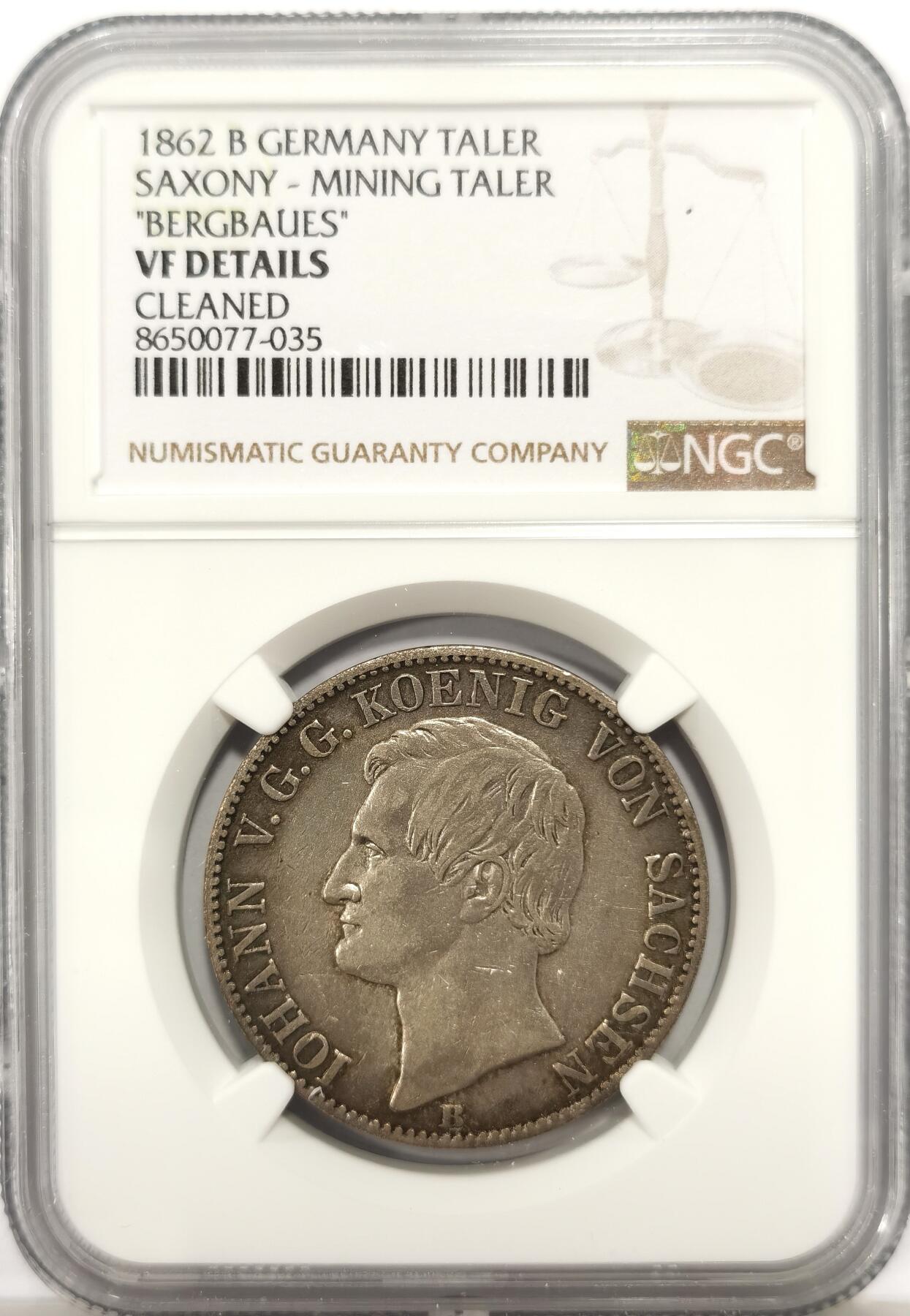 博洋堂世界钱币拍卖第147期（全场包邮） NGC VF 德国萨克森1862年矿业纪念1泰勒