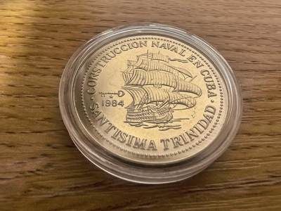 长老汇蛇年精选第七十五场拍卖 - 1984古巴三桅船1比索镀金铜镍币，3000枚