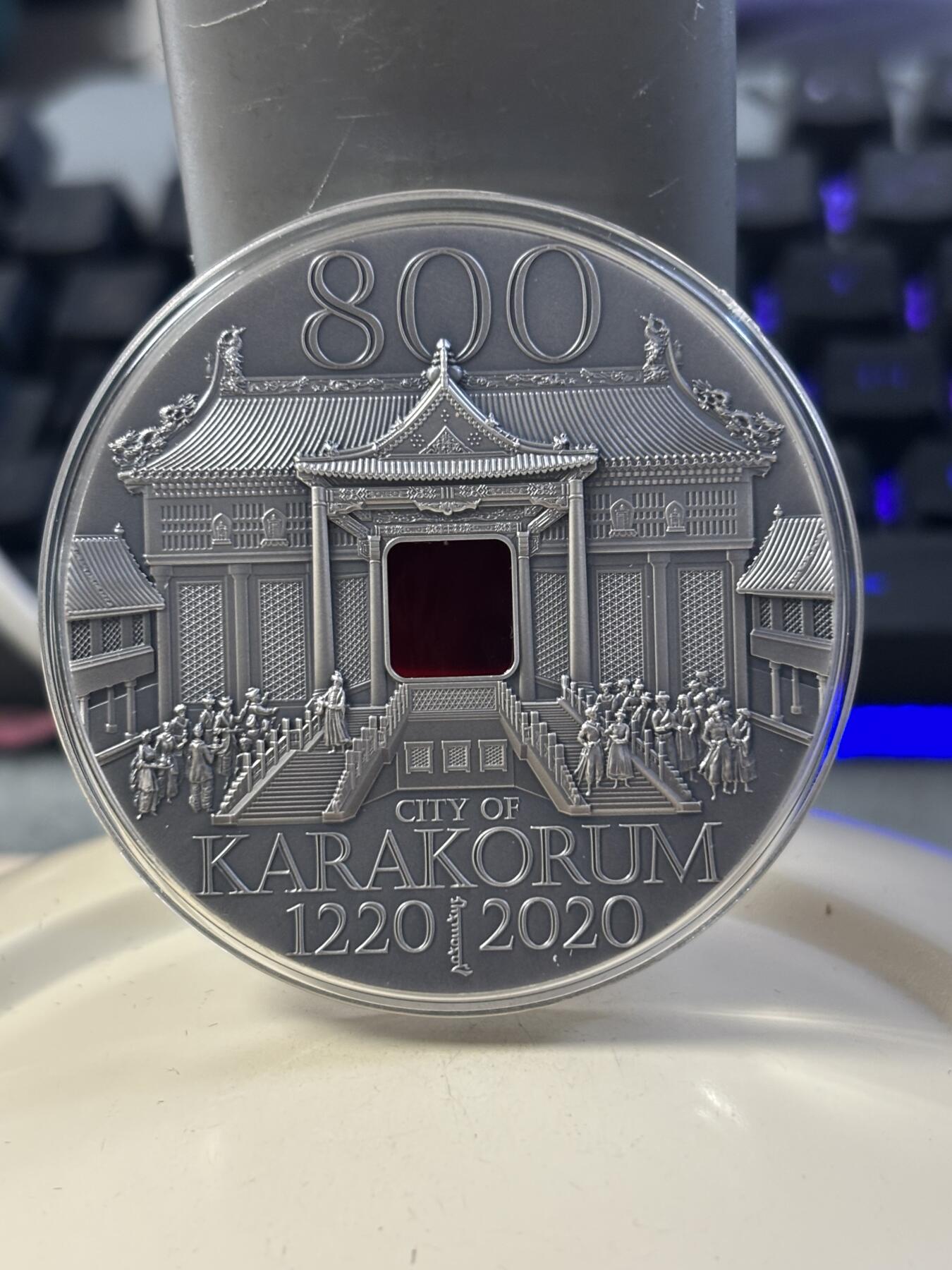 第182期拍卖 蒙古2020年成吉思汗定都哈剌和林800周年2盎司银币，999银，发行量800枚