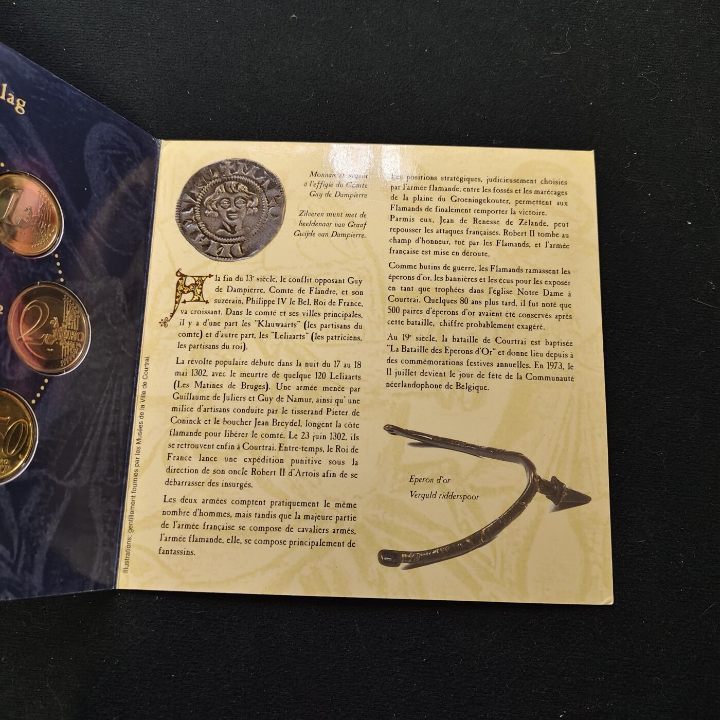 【全场包邮】纯粹捡漏拍479场（免费代拍第16场） 比利时2002年欧元首发金马刺战役700周年纪念主题官方套币-含纪念章