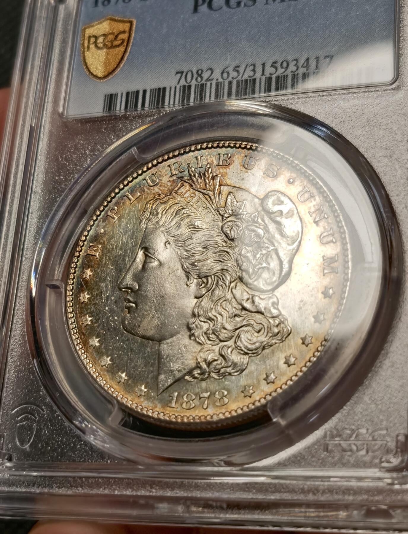甄臻铺-世界币章拍卖（第40期）送拍享返佣金等优惠多多 PCGS-MS65 美国 1878年S 摩根$1银币 首发年 麦稀奇公开拍卖最高分 两面金色均匀包浆 PL效果极强 收藏级品相
