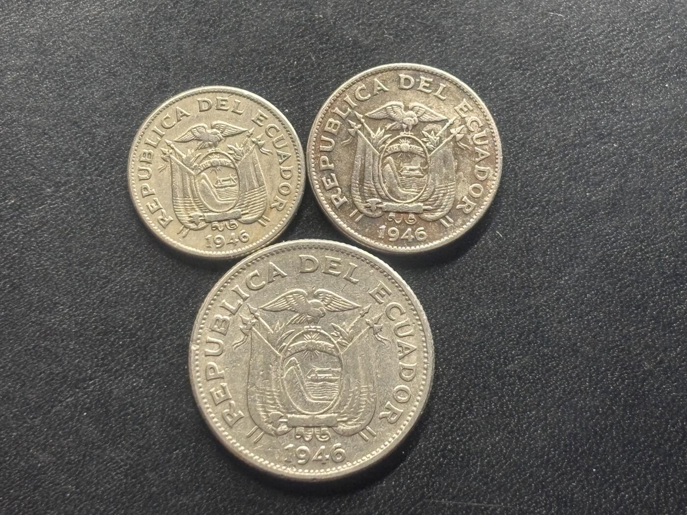 邮泉阁限时拍卖第三十六场 美洲硬币专场（硬币在国外。请付邮费6元。） 厄瓜多尔1946年3枚