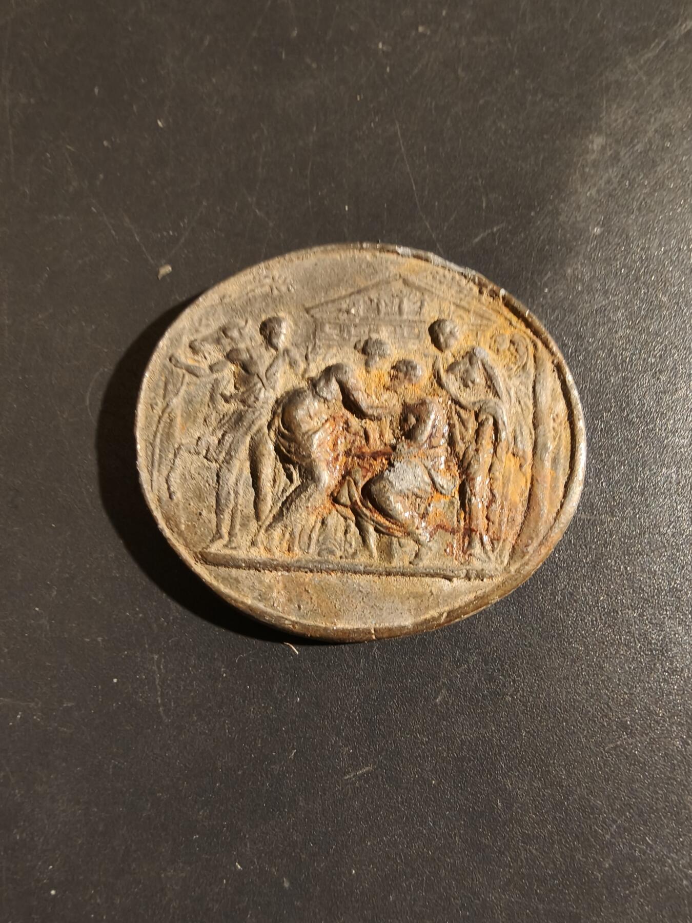 老王徽章第164期  罗马神话中火神和锻造之神伏尔坎大铜章     单面     长度36mm.    重量21.6g