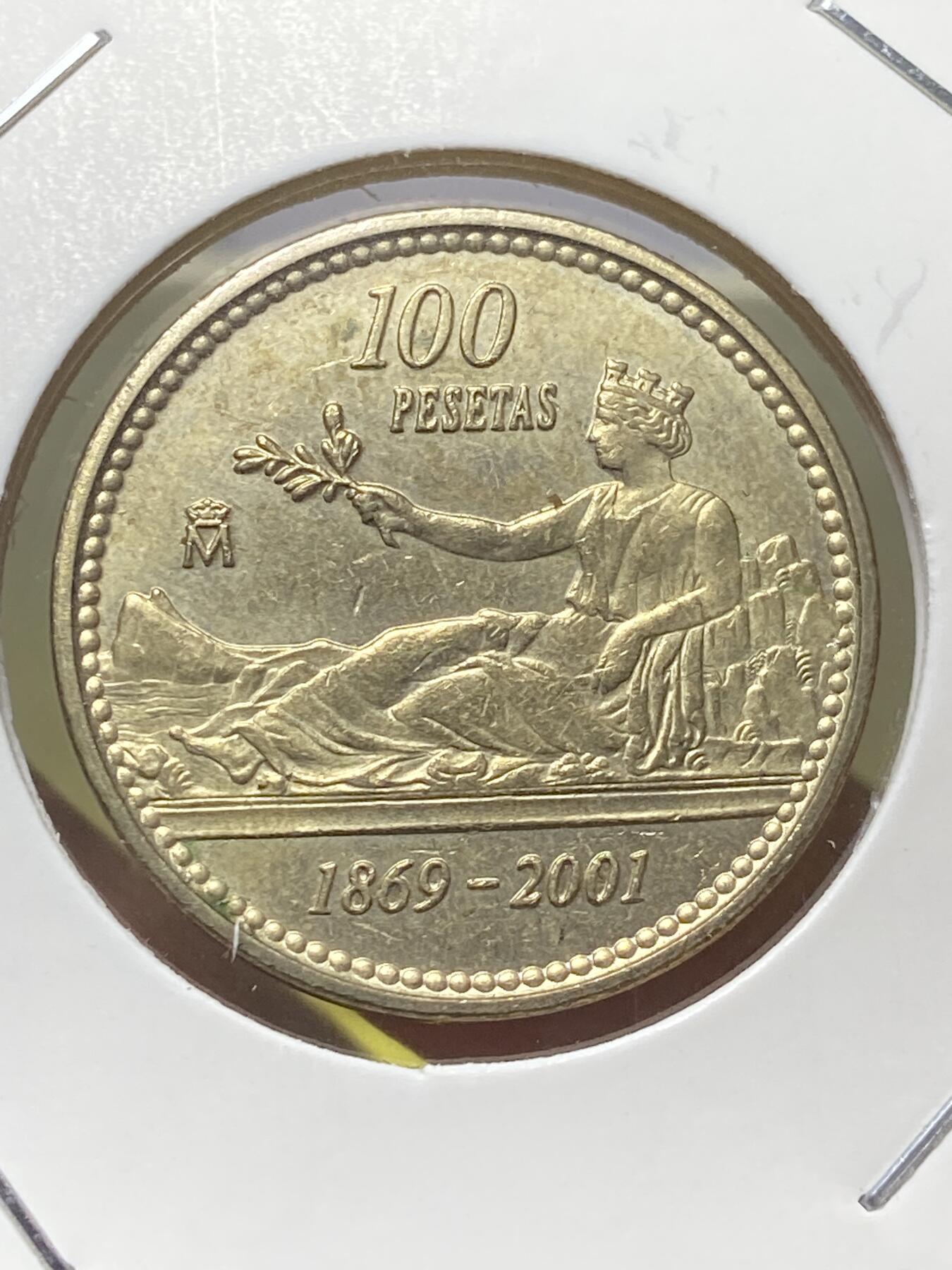 2025年第一百三十一场(总第一百五十七场）外国好品纸夹散币场(免佣金) 好品–西班牙🇪🇸2001单年份100比塞塔(使用比塞塔作为货币单位132周年纪念币)