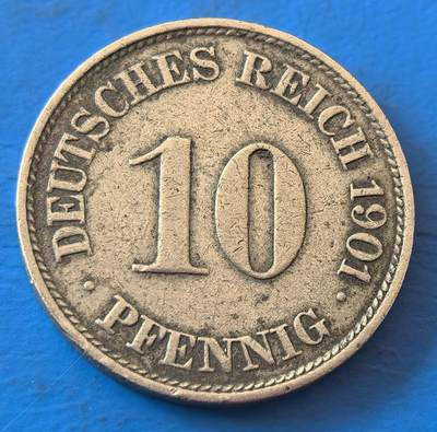 外国优质老铜币银币，周六九点倒数截拍，满百包邮，可寄存半年，喜欢朋友微信扫描二维码可直接参拍 - 德意志帝国1901年10分J版