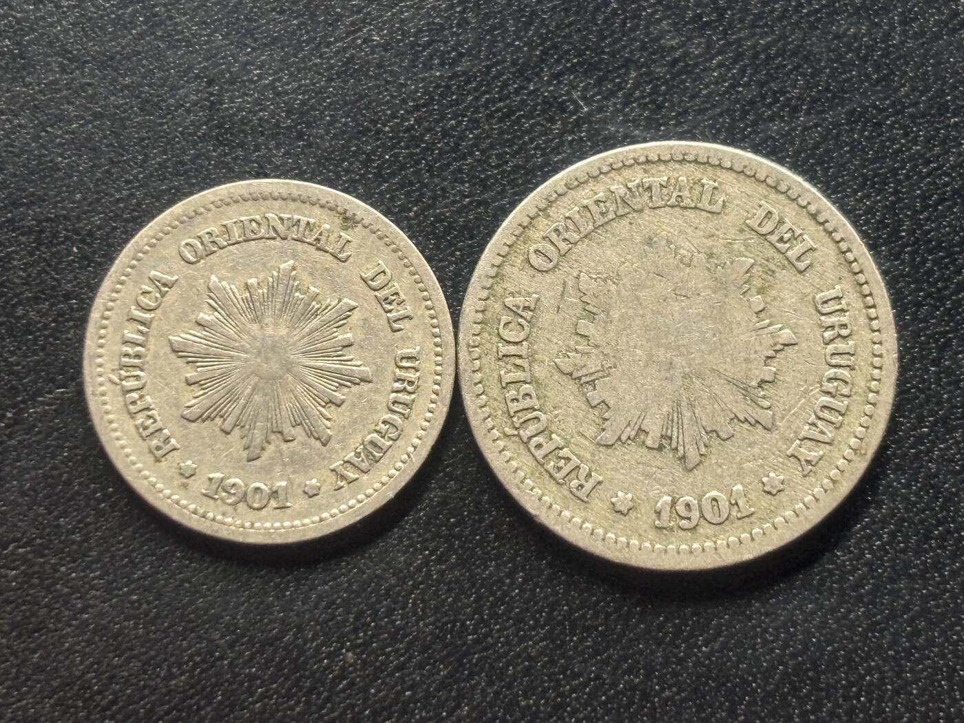 邮泉阁限时拍卖第三十六场 美洲硬币专场（硬币在国外。请付邮费6元。） 乌拉圭1901年2枚