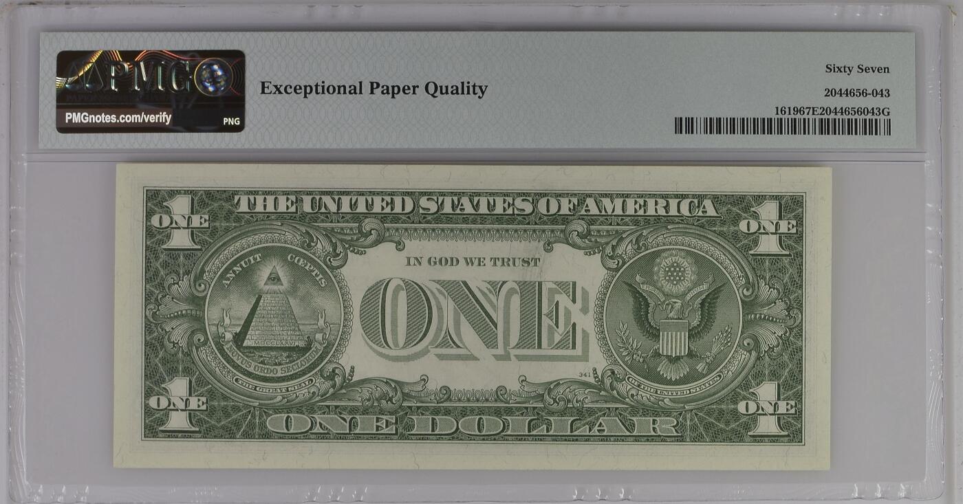 PMG美元专场 狮子身序列号:A07522227B 1美元蓝库印银圆券Silver Certificate, $1 1957 Small Size