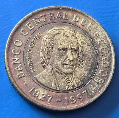 外国优质老铜币银币，周六九点倒数截拍，满百包邮，可寄存半年，喜欢朋友微信扫描二维码可直接参拍 - 厄瓜多尔1997年1000苏克雷双色币