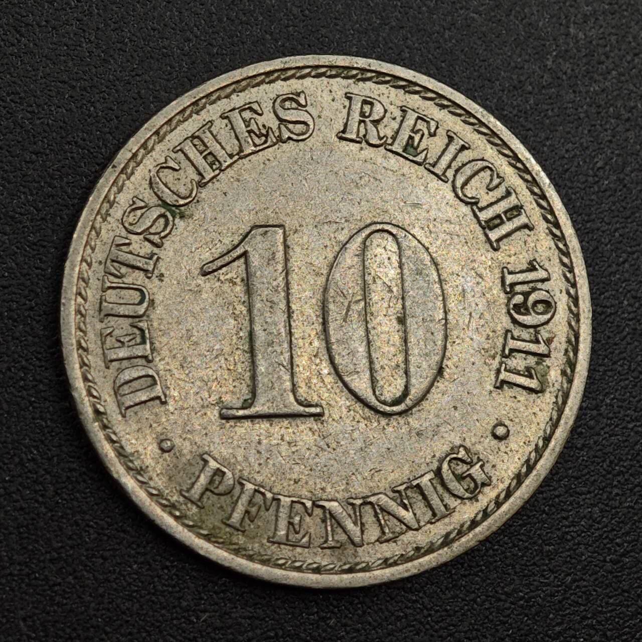 【淘币小摊】实时拍第八百零一拍   散币场   满百包邮可预留二周 每周一统一发货   德国1911年10芬妮镍币