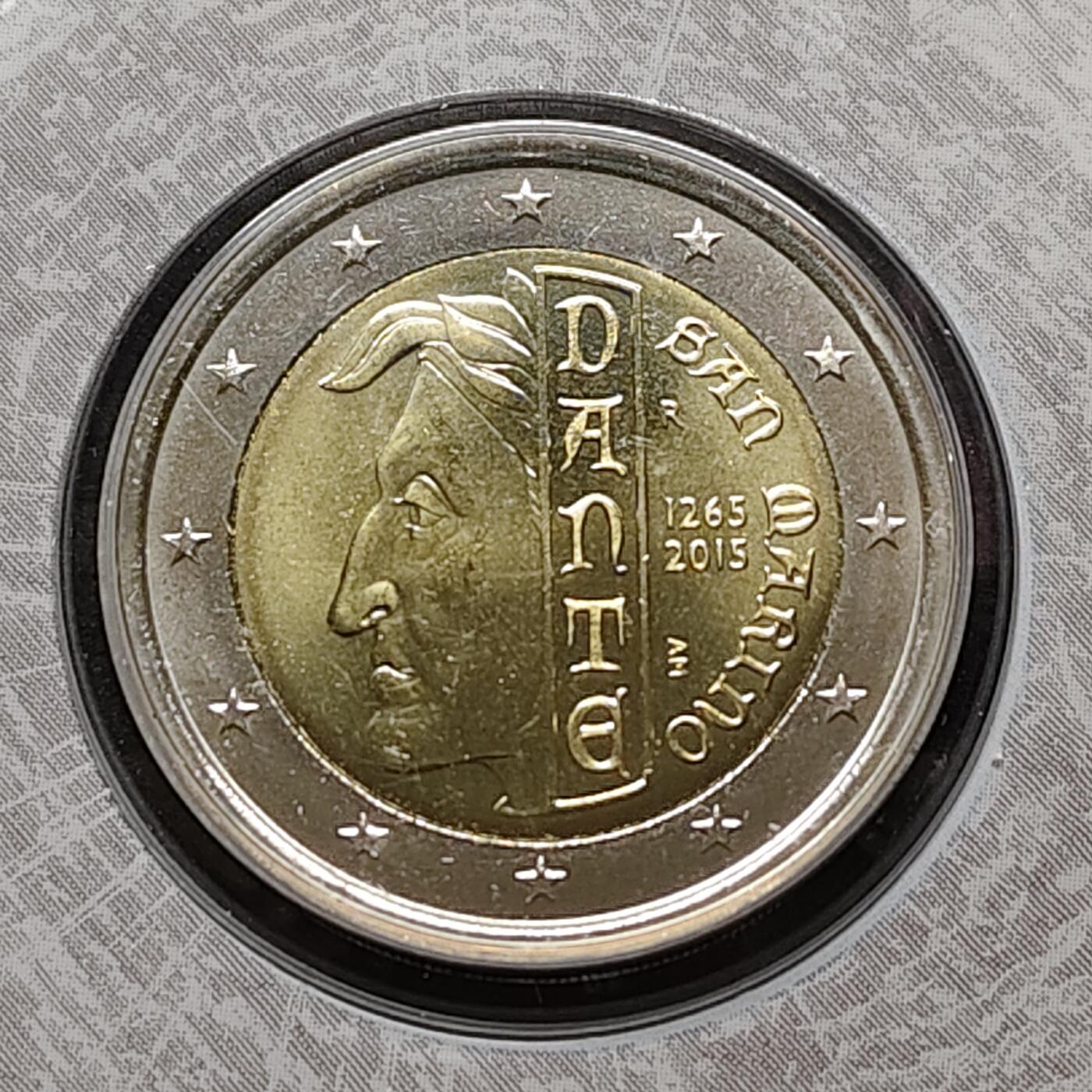 【全场包邮】纯粹捡漏拍479场（免费代拍第16场） 圣马力诺2015年2欧元文学家但丁·阿利格伊诞生750周年官方卡装纪念币