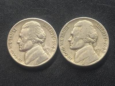 邮泉阁限时拍卖第三十六场 美洲硬币专场（硬币在国外。请付邮费6元。） - 美国1948年5分2枚