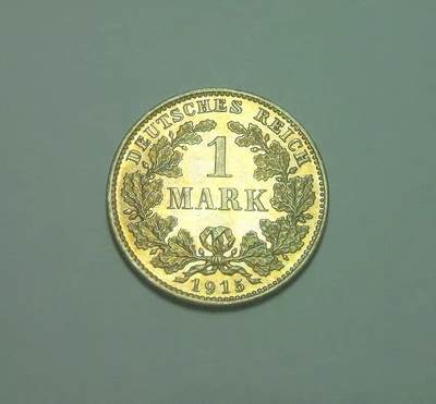 【银】德国一战1915年D版1马克银币 精制PROOF版 黄金五彩 极其稀少 - 【银】德国一战1915年D版1马克银币 精制PROOF版 黄金五彩 极其稀少