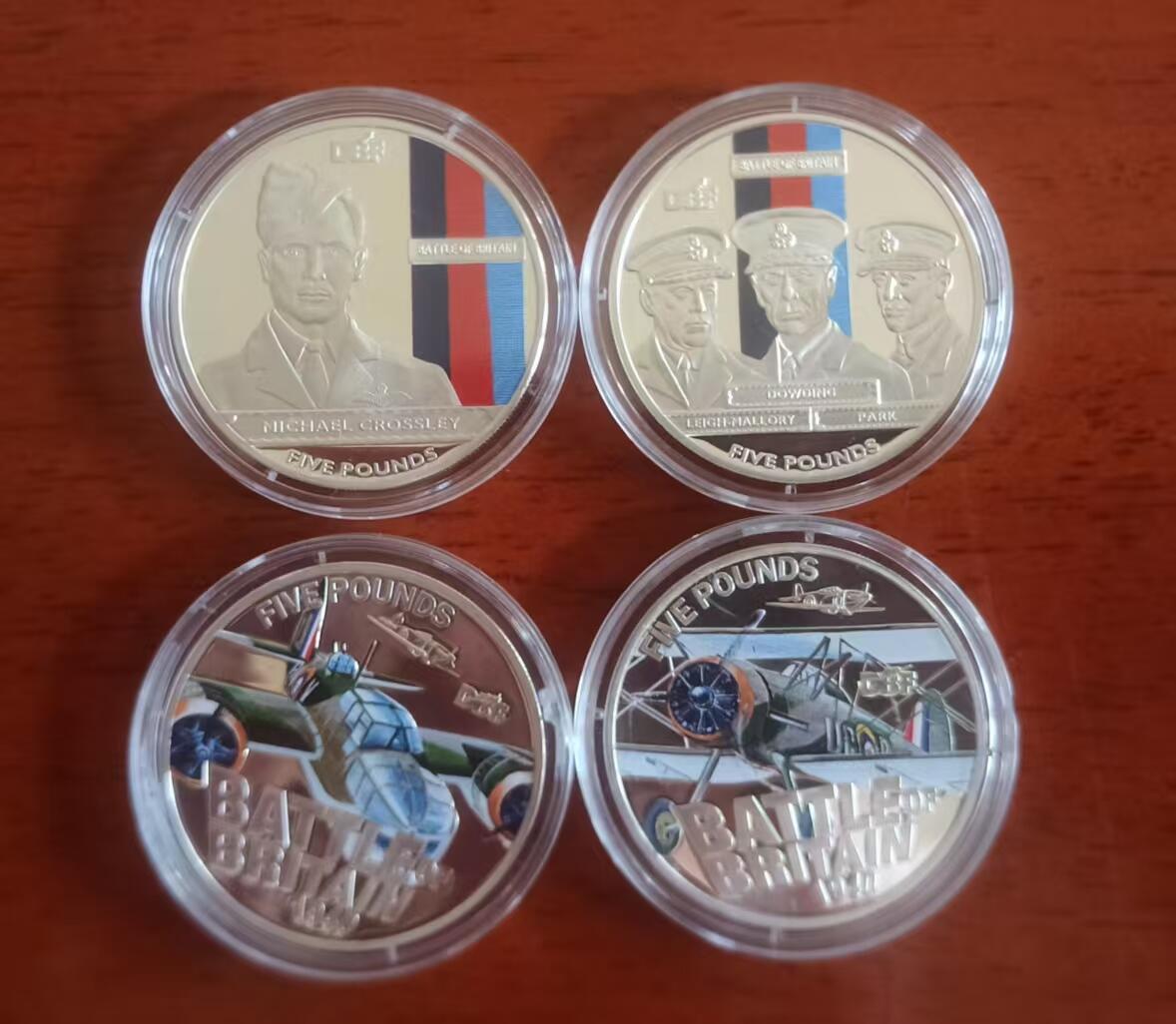 ❤️【币观天下】❤️ 第331期钱币拍卖- 2025.11.21周五晚上6点半场-长期征集拍品 根西、泽西不列颠空战纪念克朗银币12枚 包含10枚人物和两枚飞机彩色克朗大银币 人物包括丘吉尔、道丁、以及巴德爵士在内的王牌飞行员。飞机为格洛斯特斗士和布伦斯特战机 飞机欠证书一张