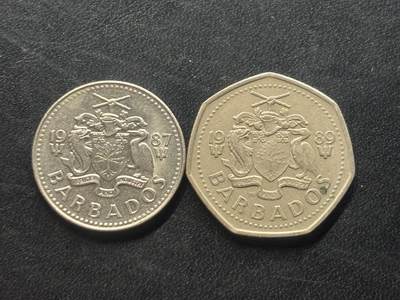 邮泉阁限时拍卖第三十六场 美洲硬币专场（硬币在国外。请付邮费6元。） - 巴巴多斯1980年代2枚