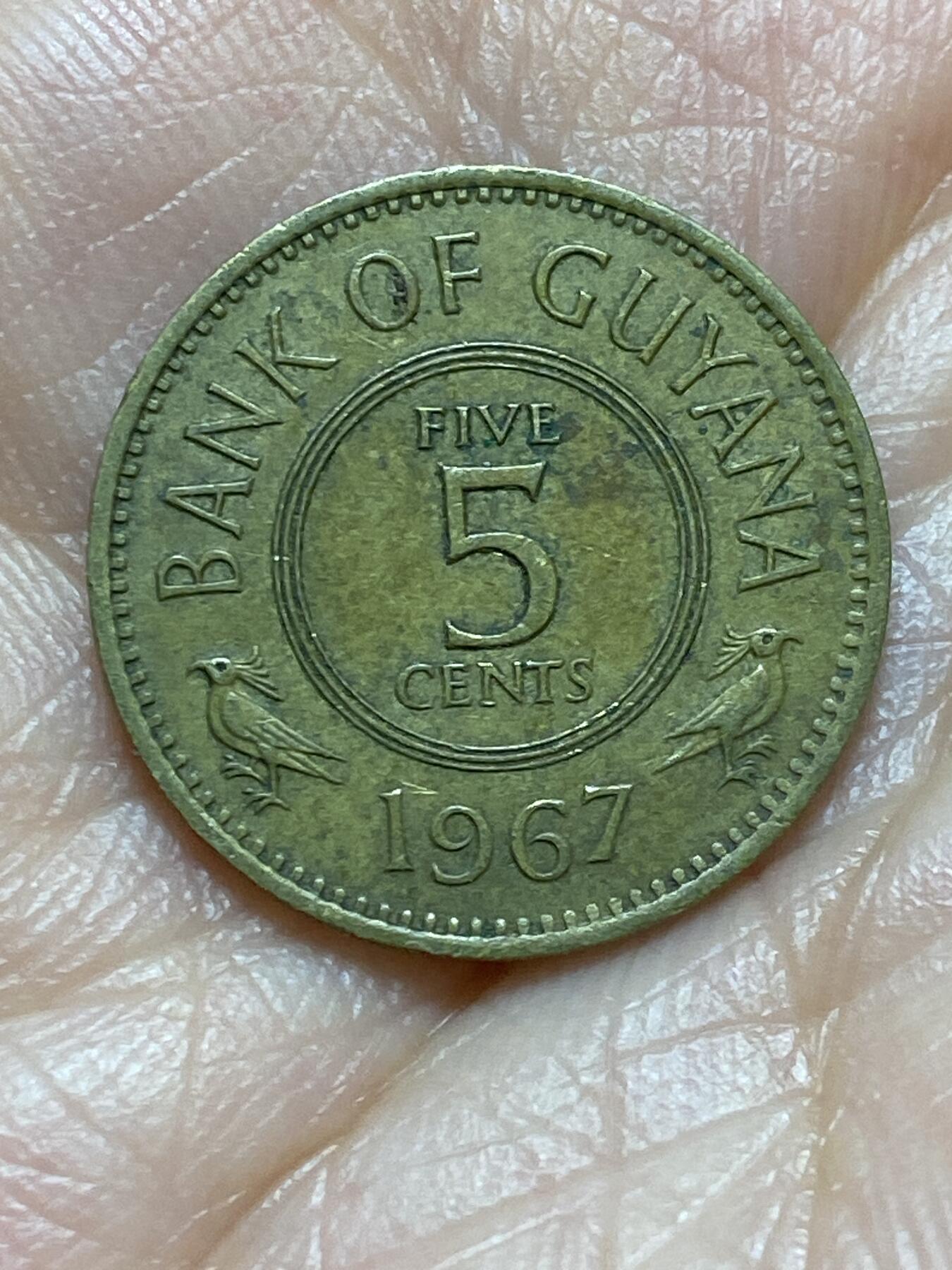 2025年第一百三十一场(总第一百五十七场）外国好品纸夹散币场(免佣金) 圭亚那🇬🇾1967年5分(独立后第一套，首发年)