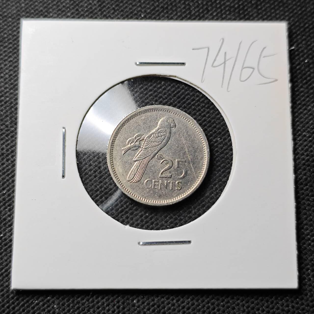 KK钱币收藏小铺  第374场  2月预留时间 周末发货  1982塞舌尔25分