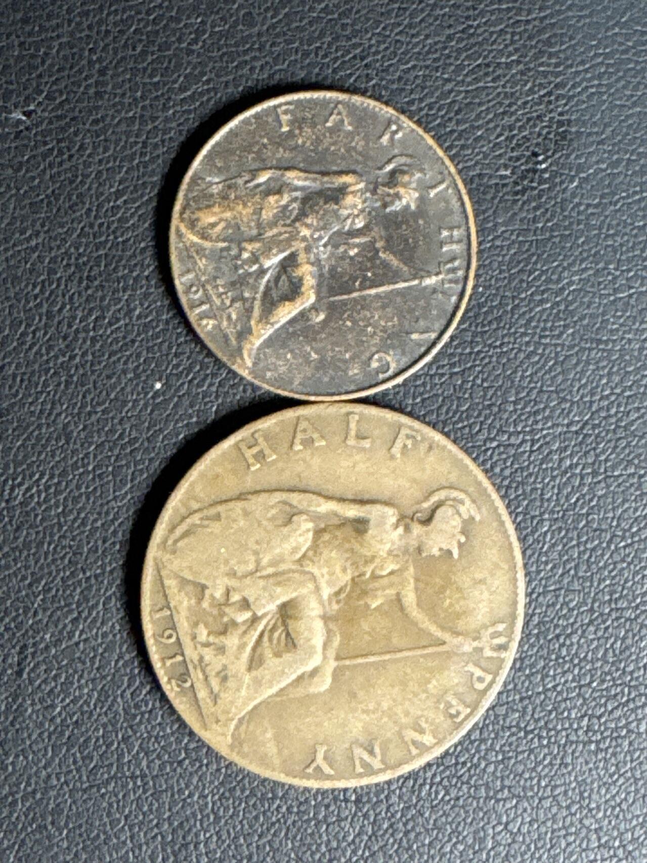 ❤️【币观天下】❤️ 第331期钱币拍卖- 2025.11.21周五晚上6点半场-长期征集拍品 乔五1\4  1\2 便士一对铜币