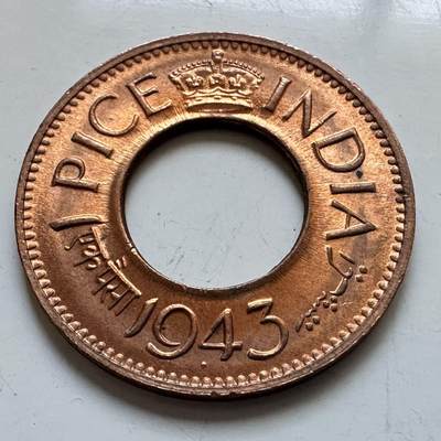 🌹外币初藏🌹🐯2025年第130场  每周二四六晚8️⃣点 接代拍 - 印度1943年1派沙 原光品a