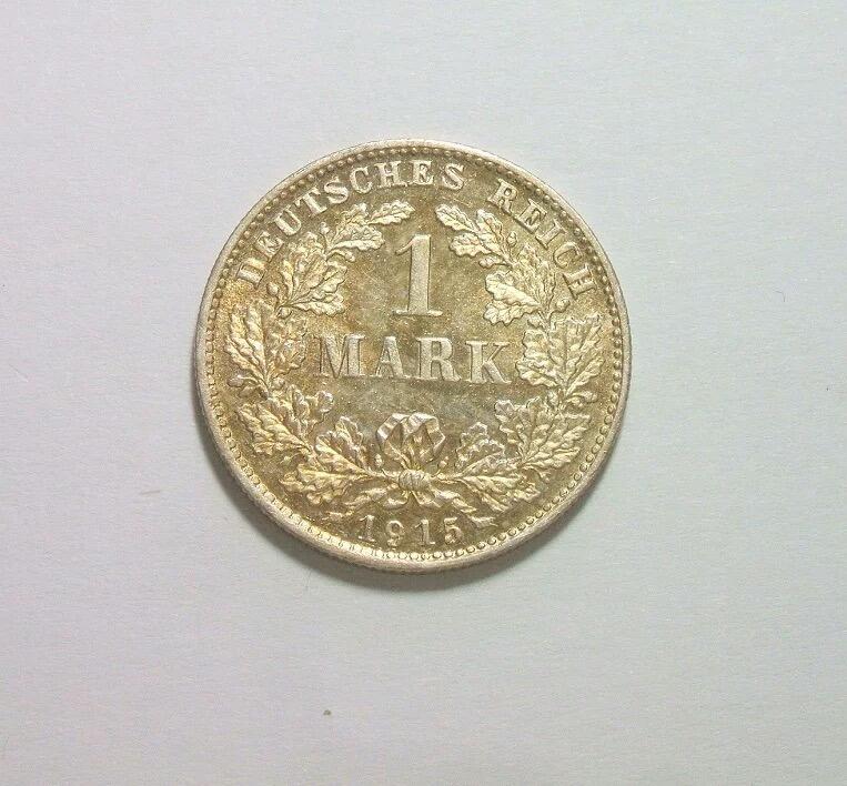 【银】德国一战1915年D版1马克银币 精制PROOF版 黄金五彩 极其稀少