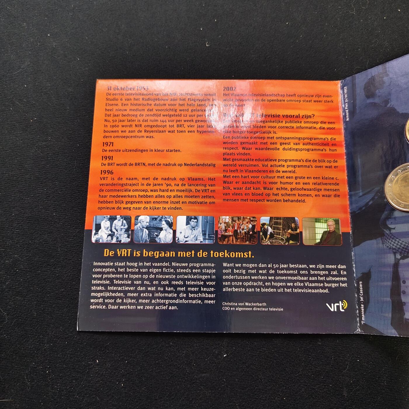 【全场包邮】纯粹捡漏拍479场（免费代拍第16场） 比利时2003年电视50周年主题官方欧元卡装年度流通套币-含纪念章