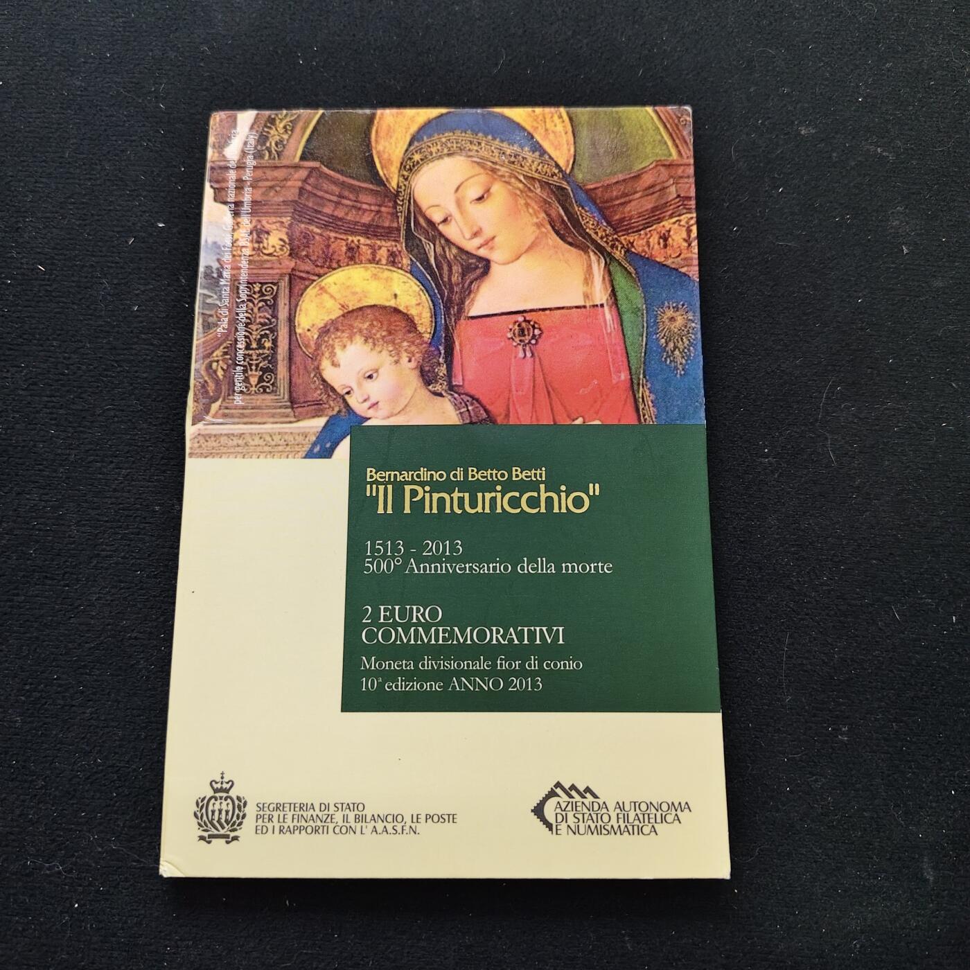 【全场包邮】纯粹捡漏拍479场（免费代拍第16场） 圣马力诺2013年2欧元画家平图里基奥逝世500周年官方卡装纪念币