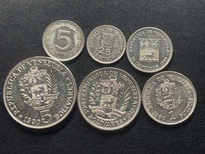 邮泉阁限时拍卖第三十六场 美洲硬币专场（硬币在国外。请付邮费6元。） - 委内瑞拉1980、90年代6枚