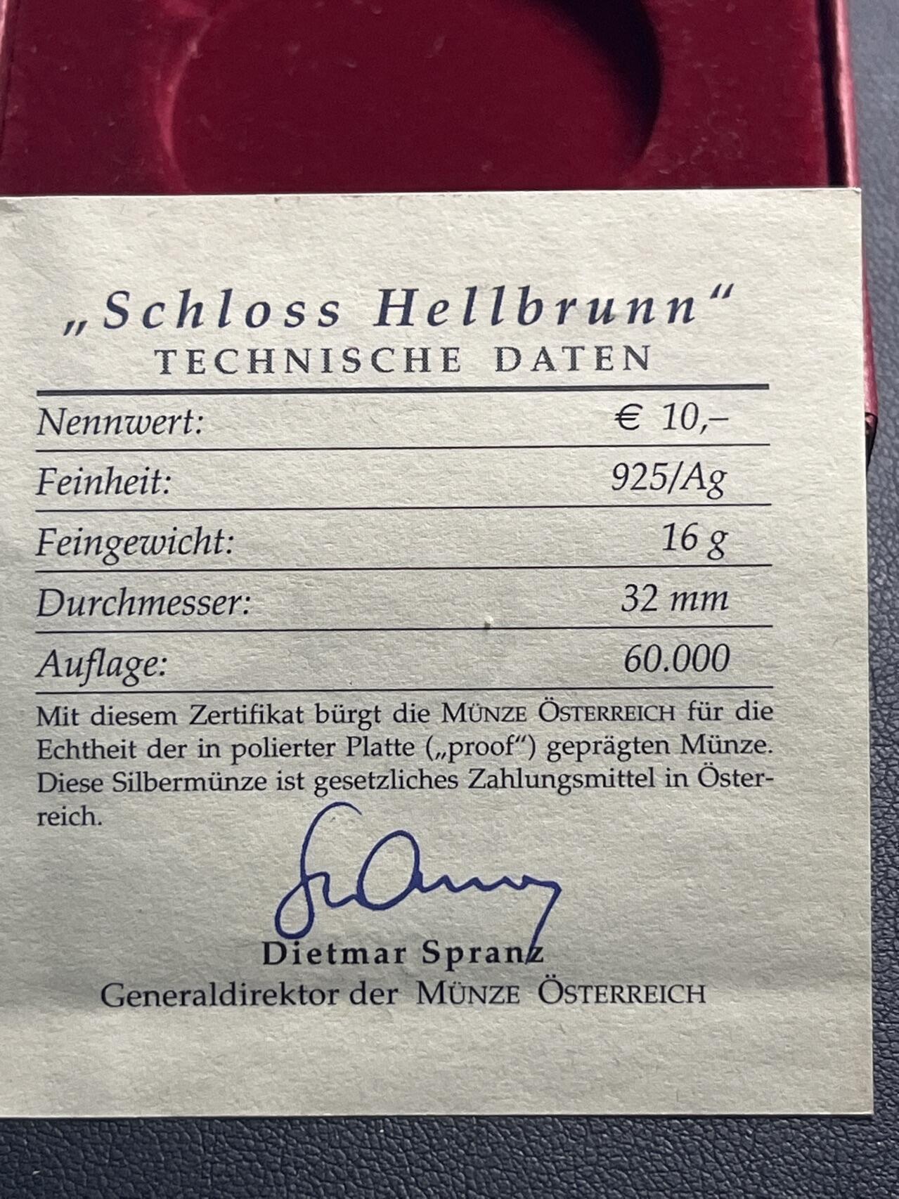 ❤️【币观天下】❤️ 第331期钱币拍卖- 2025.11.21周五晚上6点半场-长期征集拍品 原盒证书奥地利2004年海尔布隆城堡精制纪念银币925银17.3克直径32毫米