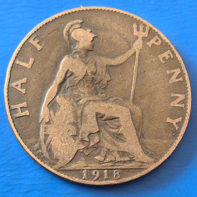 外国优质老铜币银币，周六九点倒数截拍，满百包邮，可寄存半年，喜欢朋友微信扫描二维码可直接参拍 - 英国1918年半便士