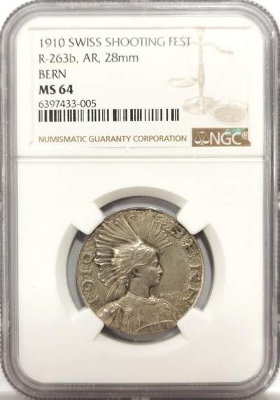 博洋堂世界钱币拍卖第147期（全场包邮） - NGC MS64 瑞士伯尔尼1910年射击节银章，细节非常好的小银章