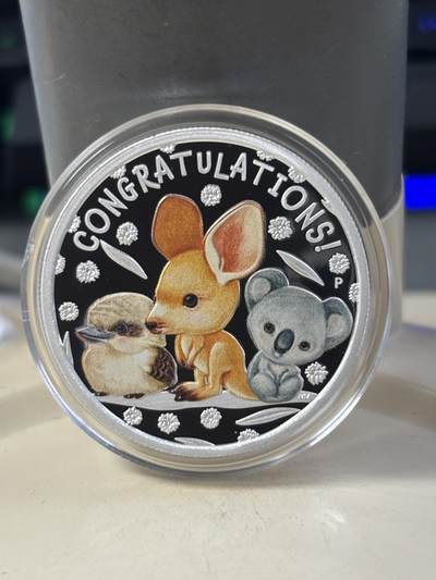 第182期拍卖 - 澳大利亚2023年新生宝宝半盎司彩色纪念银币，1/2盎司，9999银