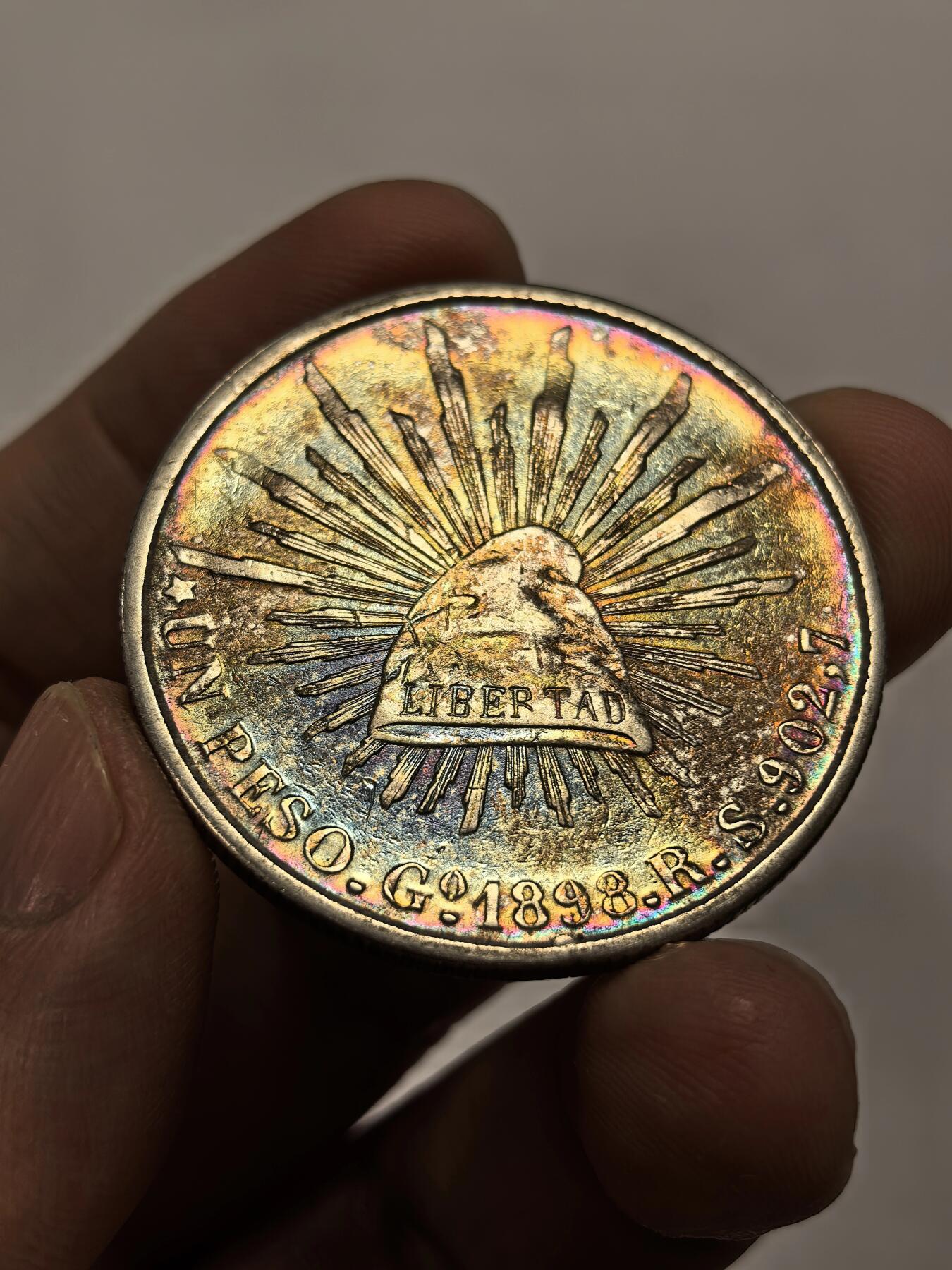 博洋堂世界钱币拍卖第147期（全场包邮） 墨西哥1898GO RS版直边鹰洋 五彩全羽