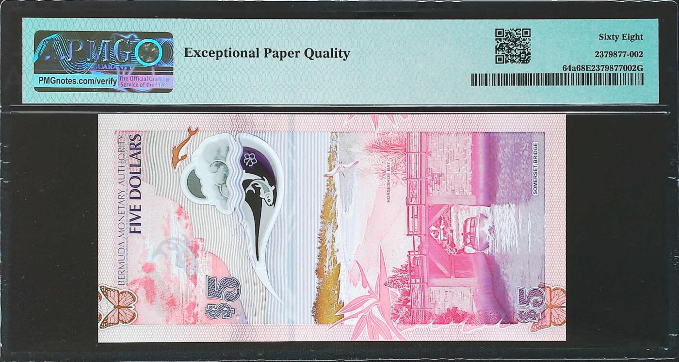 世界靓号纸钞第七十八期 2024年百慕大5元 首发A1冠 全程无347 PMG68 2024年IBNS世界最佳纸币