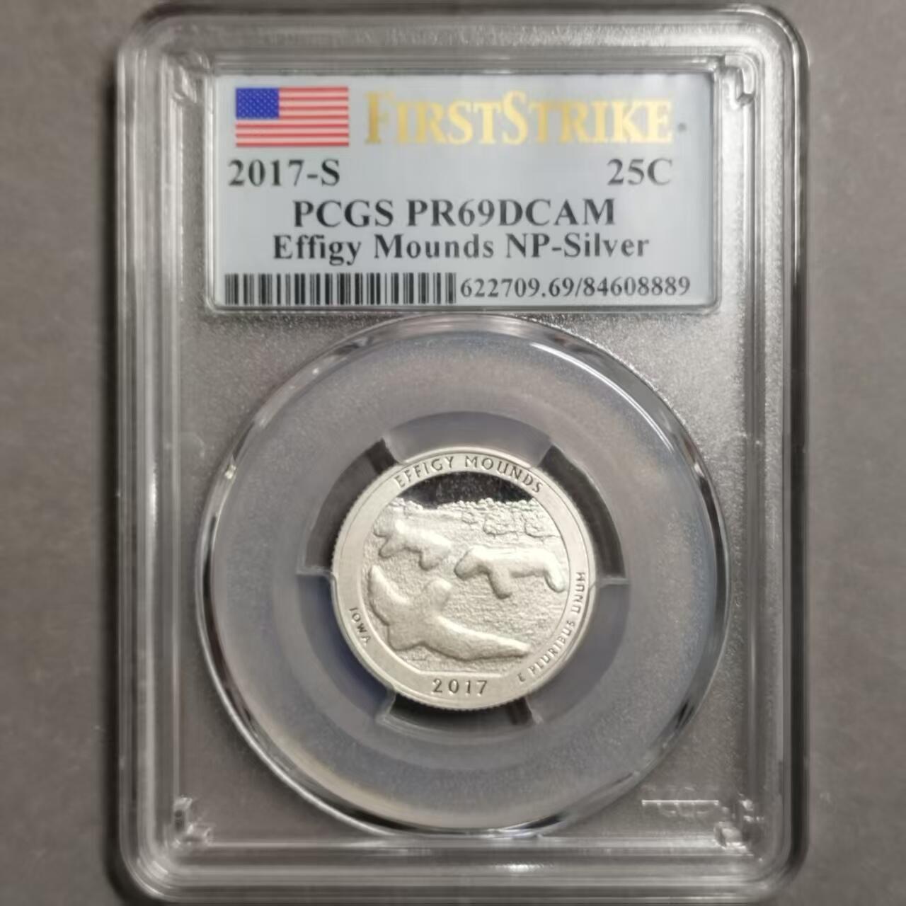 长老汇蛇年精选第七十六场拍卖 2017美国雕像山国家纪念碑（爱荷华州）25分公园币精制银币，PCGS PR69DCAM，初打标签