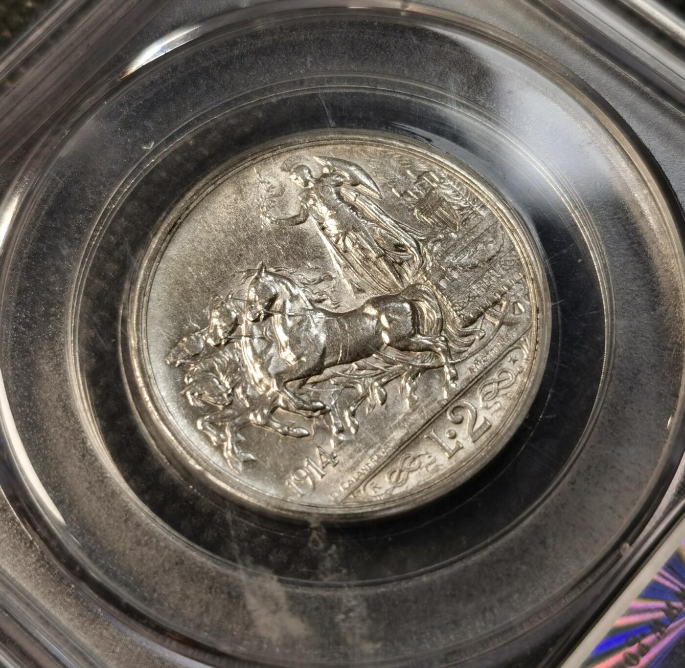 甄臻铺-世界币章拍卖（第40期）送拍享返佣金等优惠多多 公博-MS64 1914-R 意大利马车2里拉银币