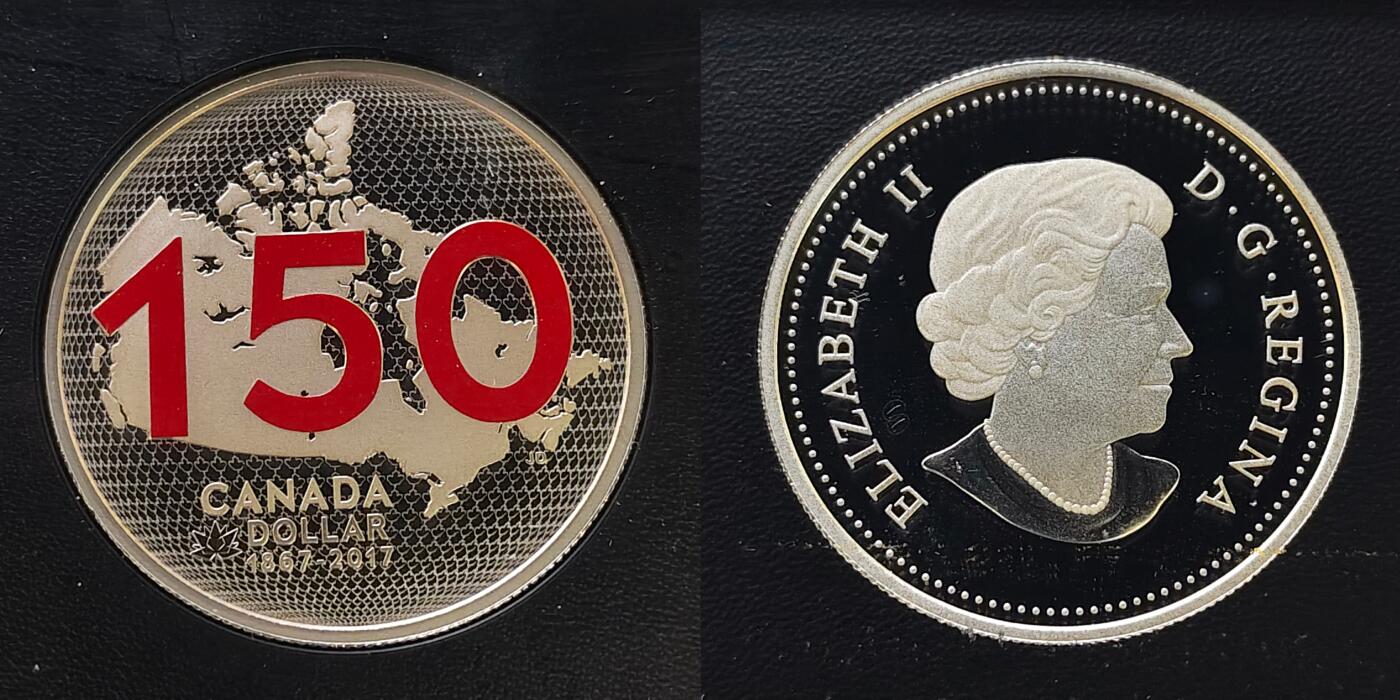【全场包邮】纯粹捡漏拍479场（免费代拍第16场） 加拿大2017年联邦150周年彩色精制纪念套币-含联邦150周年（36毫米23.2克）彩色精制999纯银纪念币-盒证全