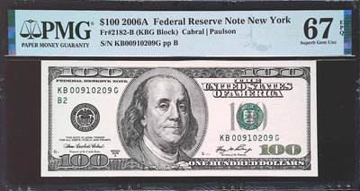 世界靓号纸钞第七十八期 - 2006年美国100元 大头100 全程无3457 PMG67