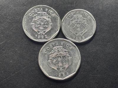 邮泉阁限时拍卖第三十六场 美洲硬币专场（硬币在国外。请付邮费6元。） - 哥斯达黎加1980、90年代3枚