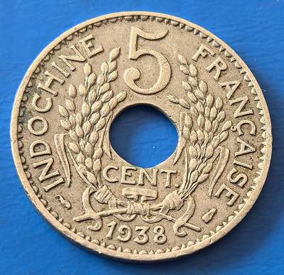 外国优质老铜币银币，周六九点倒数截拍，满百包邮，可寄存半年，喜欢朋友微信扫描二维码可直接参拍 - 法属印支1938年5分