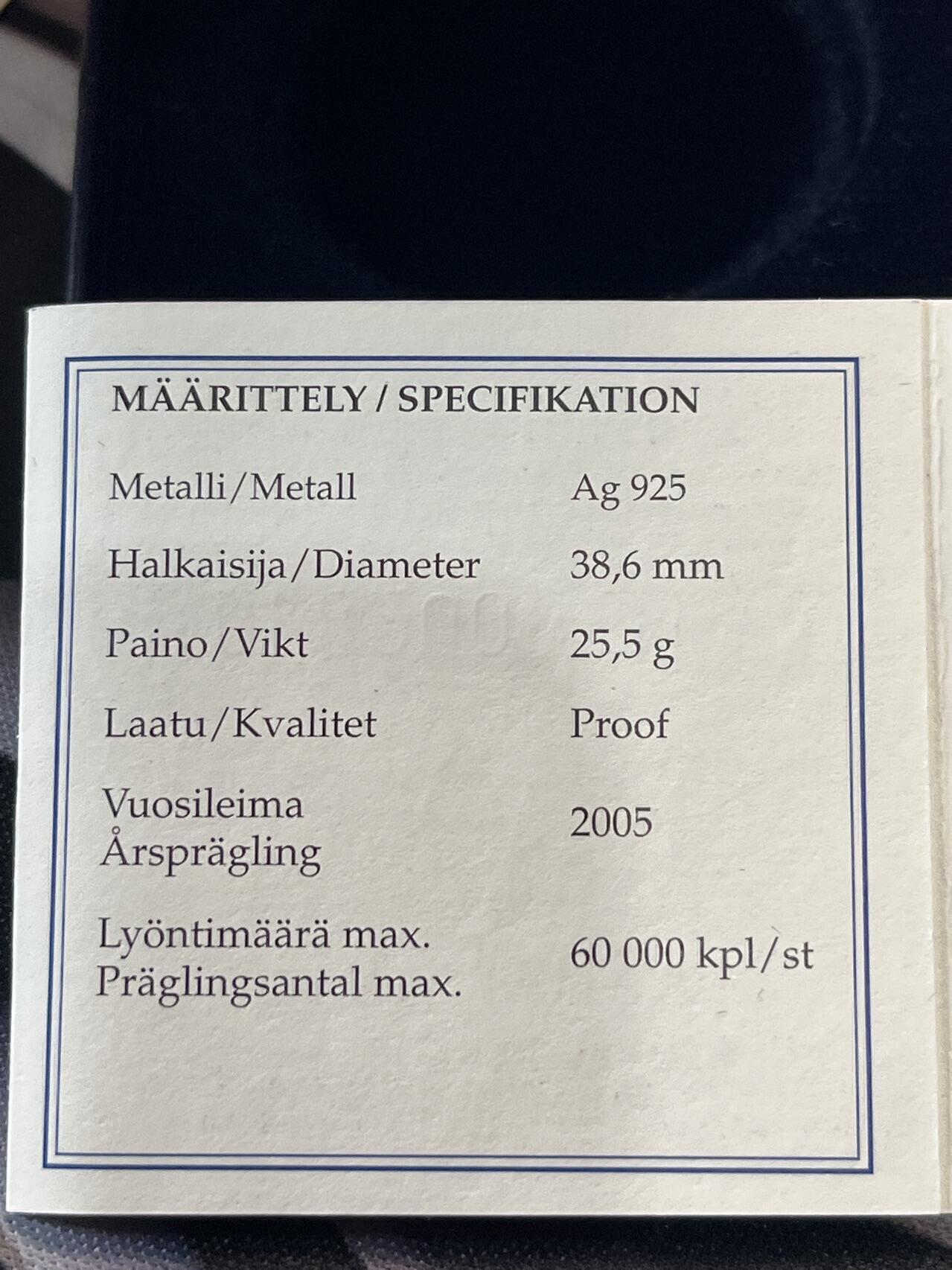 ❤️【币观天下】❤️ 第331期钱币拍卖- 2025.11.21周五晚上6点半场-长期征集拍品 原厂盒证芬兰2005年欧洲之星二战胜利60周年精制银币925银重25.5克直径38.6毫米