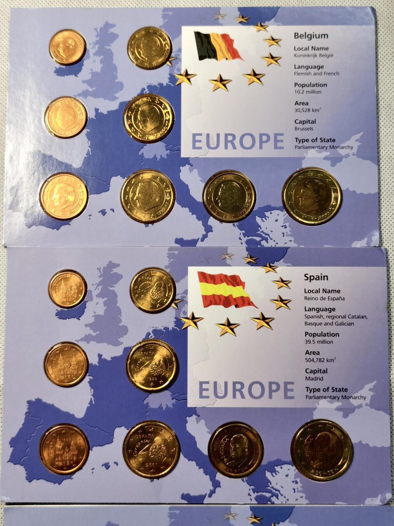 甄臻铺-世界币章拍卖（第40期）送拍享返佣金等优惠多多 比利时/意大利/西班牙 BU卡装套币 共24枚 面值11.64EURO