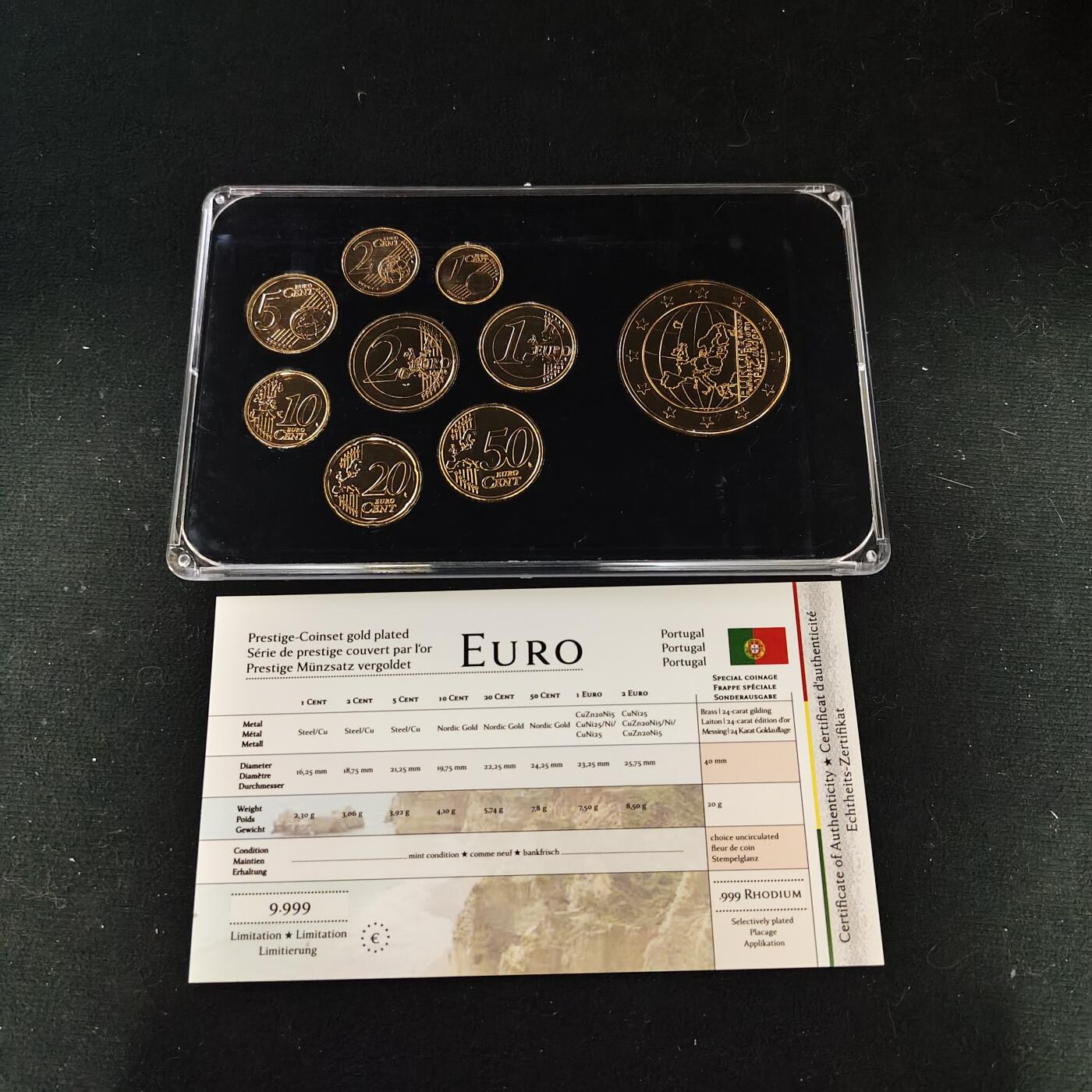 【全场包邮】纯粹捡漏拍479场（免费代拍第16场） 葡萄牙欧元版镀金盒装套币-含40毫米超大镀金纪念章