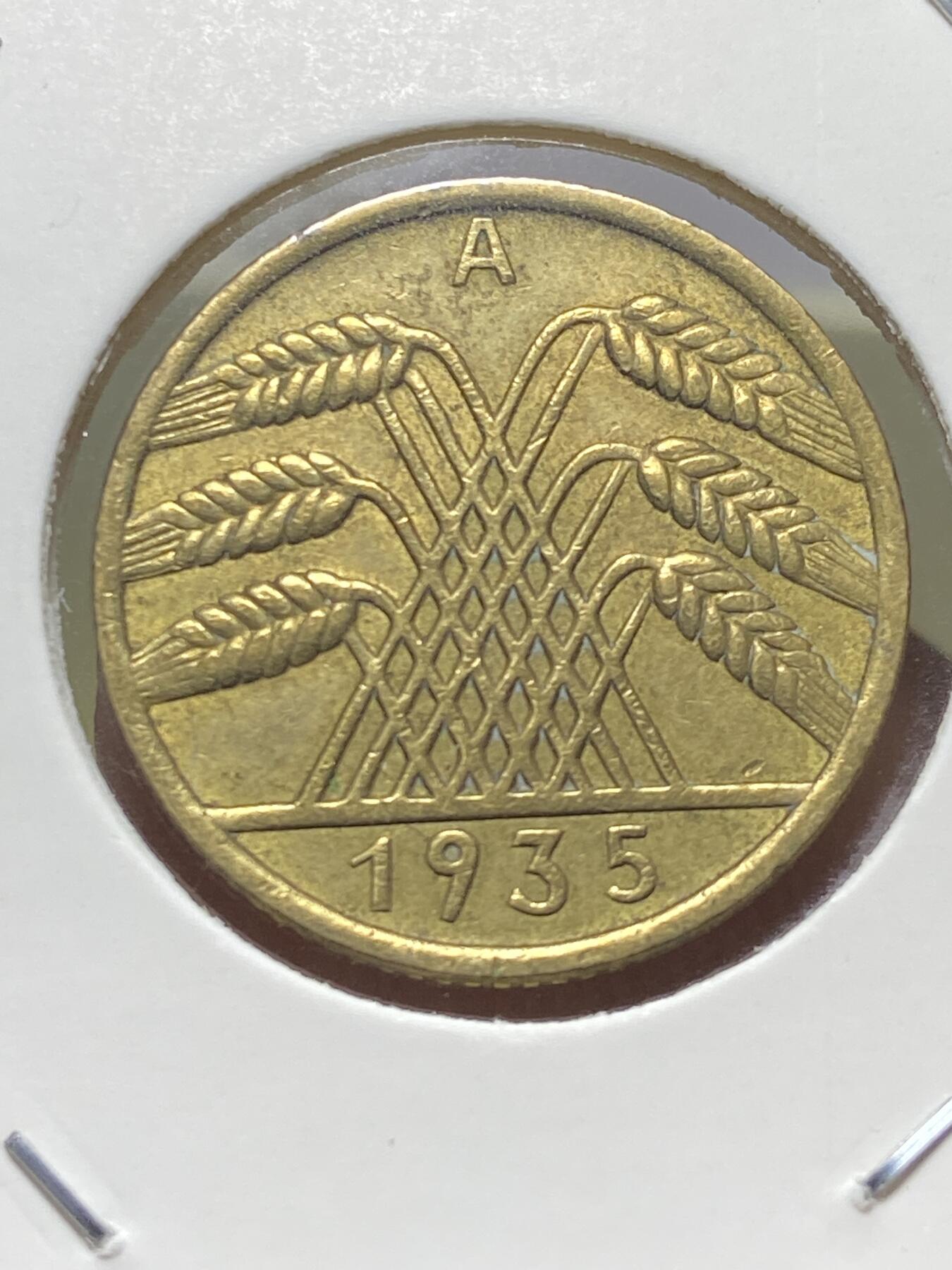 2025年第一百三十一场(总第一百五十七场）外国好品纸夹散币场(免佣金) 德意志魏玛共和国1935年10芬尼(A标，柏林造)