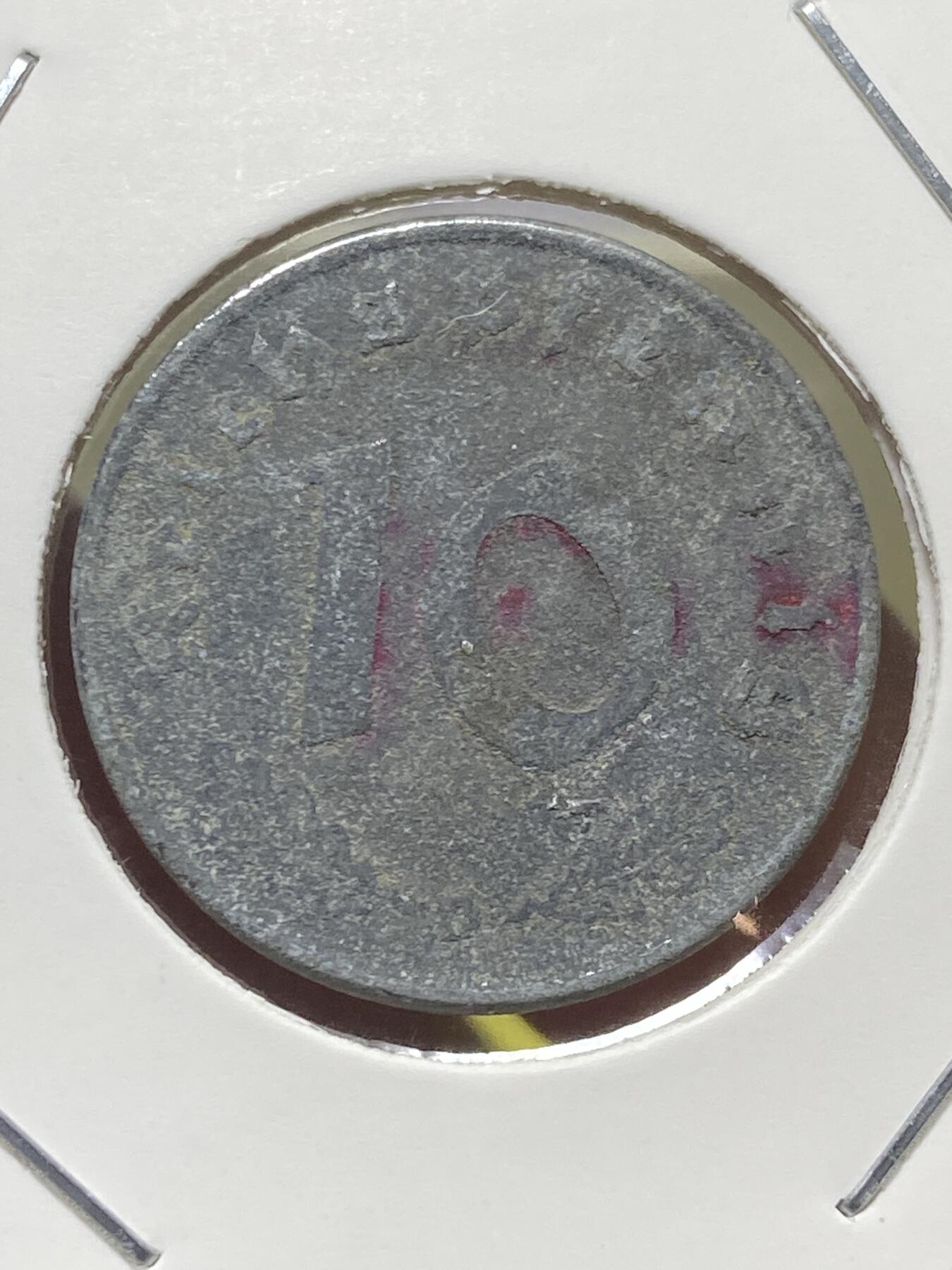 2025年第一百三十一场(总第一百五十七场）外国好品纸夹散币场(免佣金) 德意志第三帝国1942年10芬尼(D标，慕尼黑造)