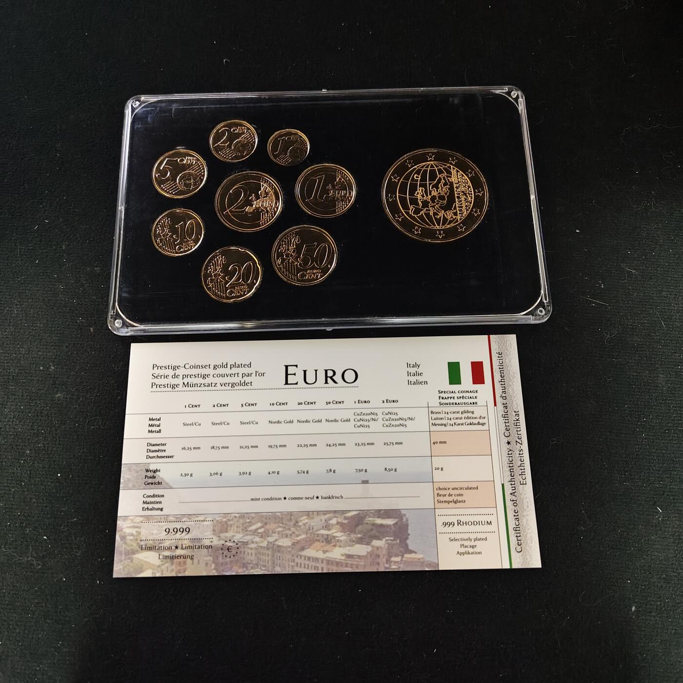 【全场包邮】纯粹捡漏拍479场（免费代拍第16场） 意大利欧元版镀金盒装套币-含40毫米超大镀金纪念章