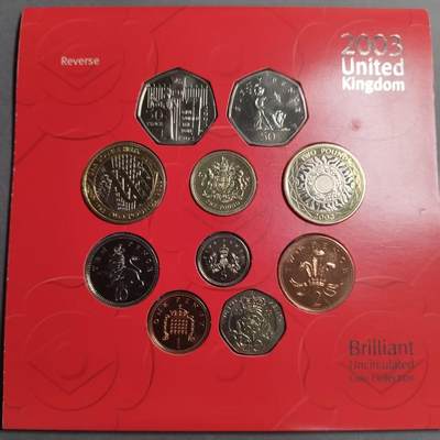长老汇蛇年精选第七十六场拍卖 2003英国硬币10枚ms套币，总面值6.38英镑，含平权等多枚纪念币，原装卡册