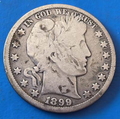 外国优质老铜币银币，周六九点倒数截拍，满百包邮，可寄存半年，喜欢朋友微信扫描二维码可直接参拍 - 少见品种美国1899年50分银币