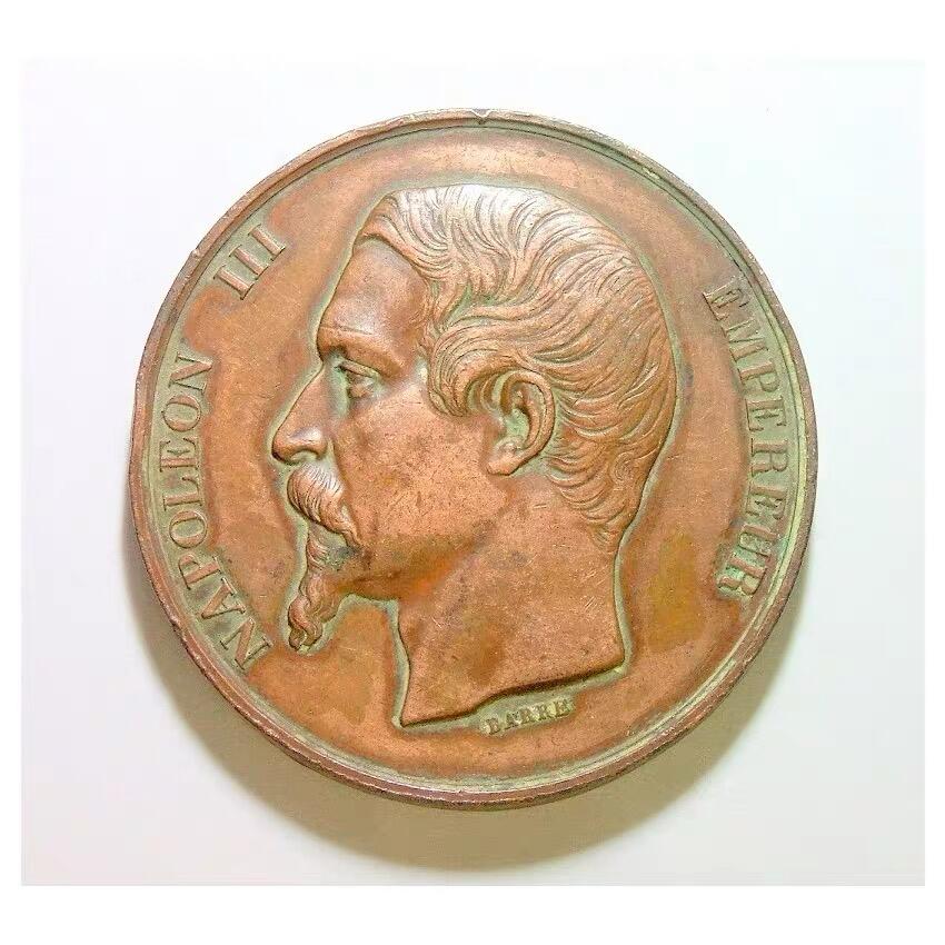 法国1857年 拿破仑三世高浮雕精制大铜章 50MM