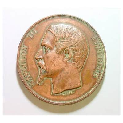 法国1857年 拿破仑三世高浮雕精制大铜章 50MM - 法国1857年 拿破仑三世高浮雕精制大铜章 50MM
