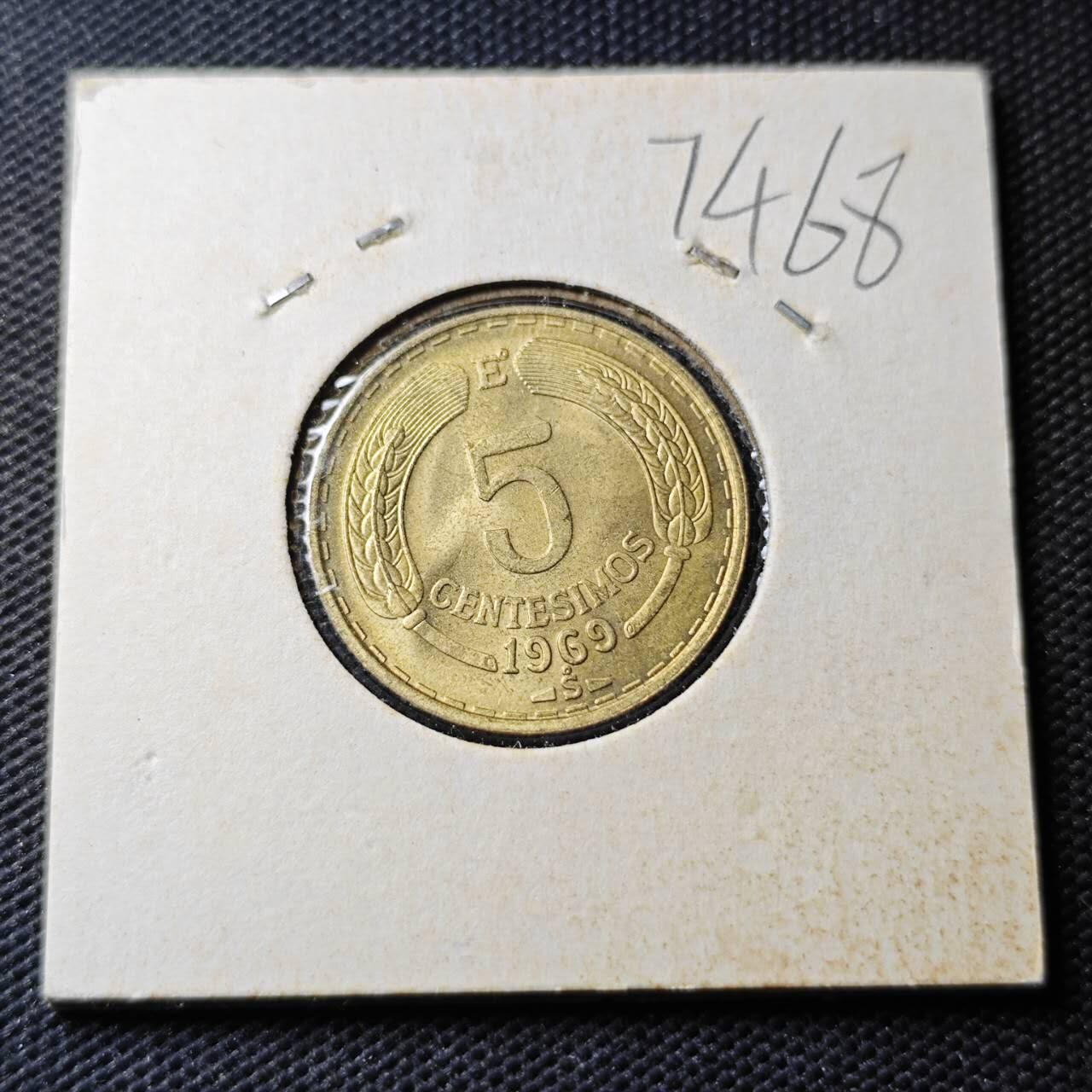 KK钱币收藏小铺  第374场  2月预留时间 周末发货  1969智利5分铜币 好品